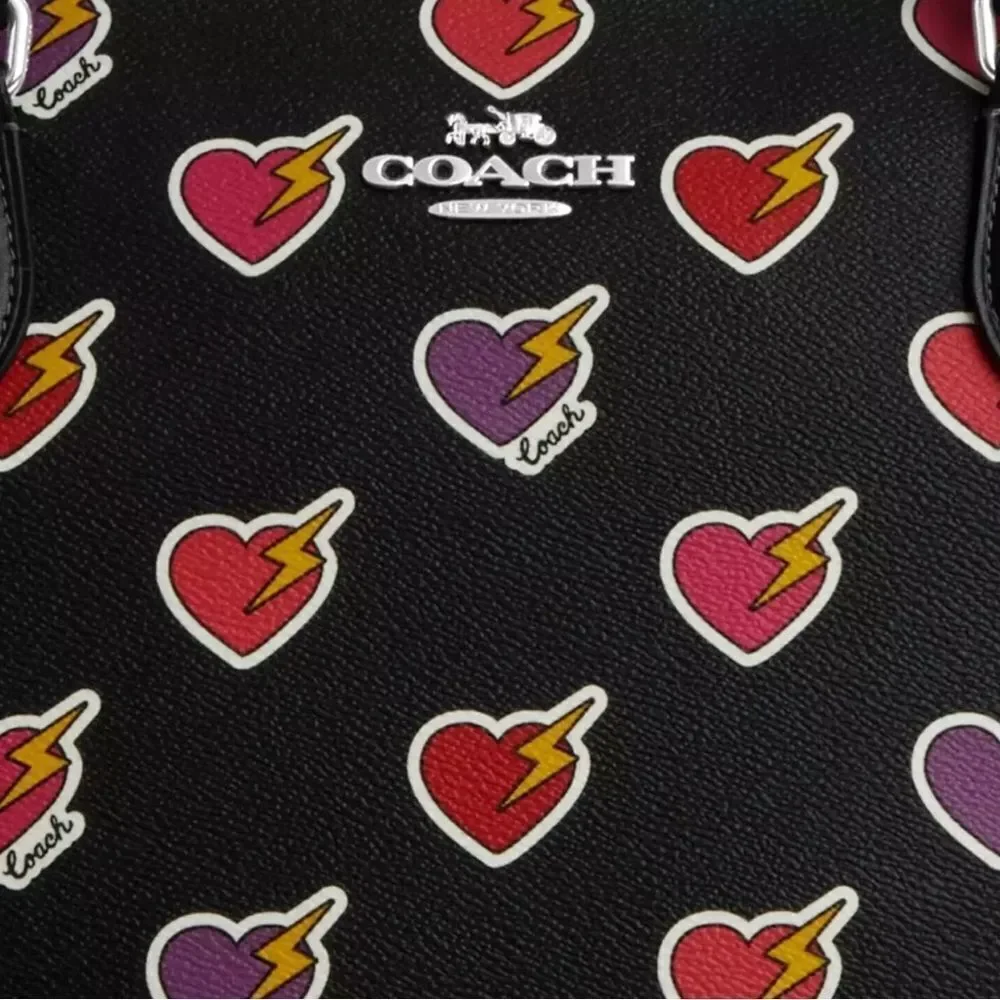 🔥🎁NWT! Coach Gallery Tote Bag with Heart Bolt Print Black Multi Msrp:$378.00